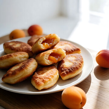 Pies, fried, cherries, apricots, strawberries, frying pan, dough.