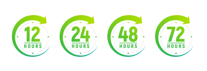 Fototapeta na wymiar 12, 24, 48 and 72 hours clock arrow timer icon. Stopwatch circle logo design