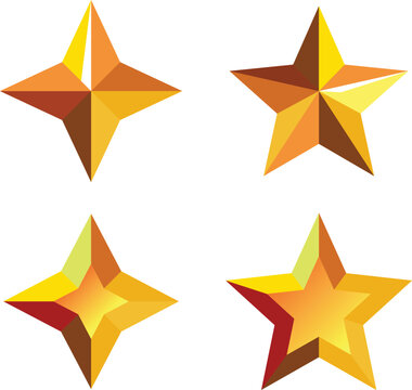 Gold star icon set. Faceted low poly sparkle, five stars gradient tones. Premium quality, rating, achievement, award success, luxury shine. Packaging, gaming, celebration festive decorative app UI