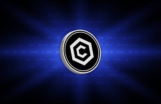 cronos-cro cryptocurrency logos on digital background. 3d illustrations.