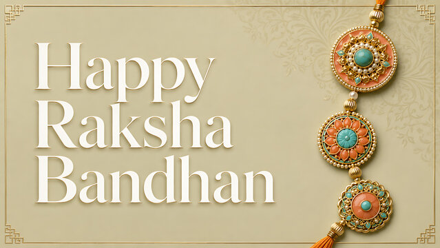 Pastel turquoise and coral rakhis on beige background celebrating happy raksha bandhan and hindu religious festival with delicate gold border and graceful elegance