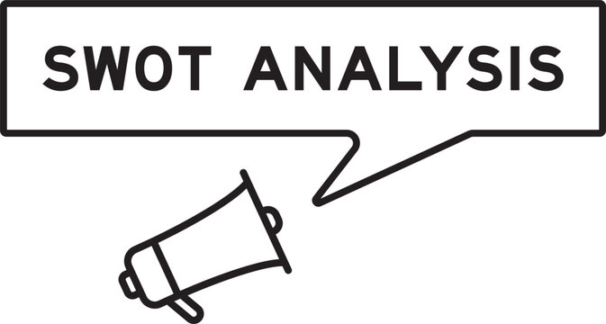 Megaphone icon with speech bubble in word swot analysis on white background