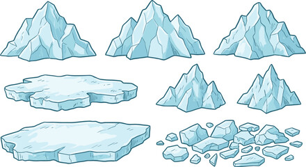 Iceberg and ice floe set with arctic mountains, floes, and ice chunks vectorIceberg and ice floe set with arctic mountains, floes, and ice chunks vector © VectoStudio