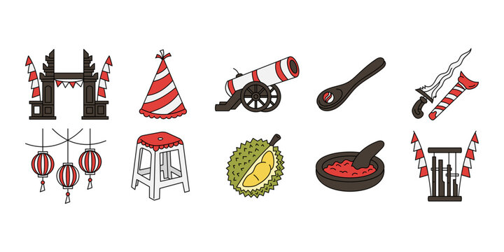 Indonesia Independence Day Icons Set