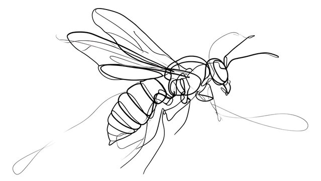 Detailed bee line drawing on white background.
