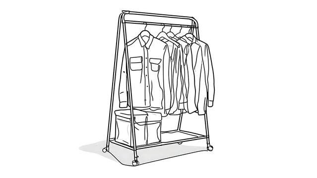 Clothing rack with hangers on white background.