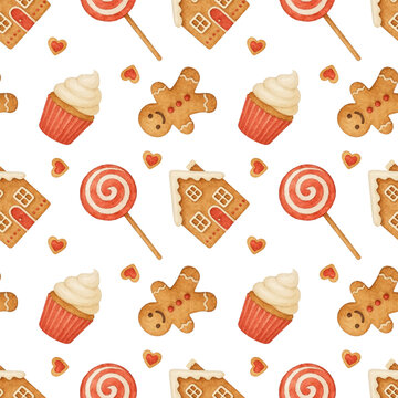 Seamless Christmas pattern with gingerbread cookies. Perfect for holiday designs.