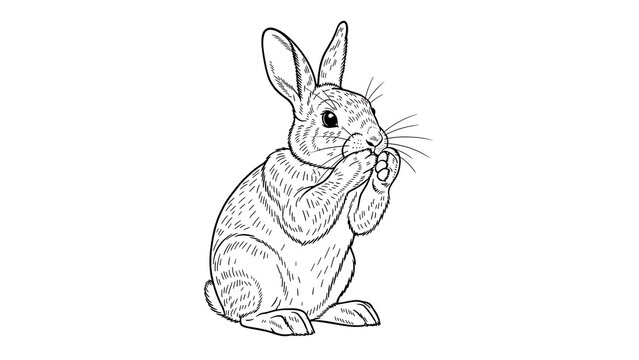 Cute cartoon rabbit eating carrot white background.