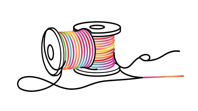 Colorful thread spool illustration on white background.