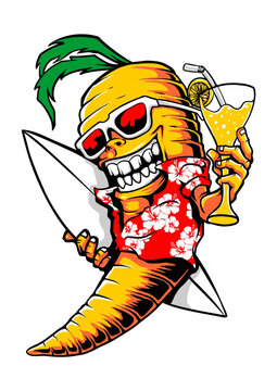 cartoon  carot with a surf chill