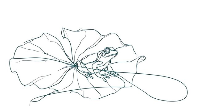 Frog on lotus leaf illustration white background.