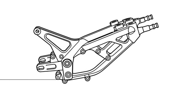 Motorcycle swingarm assembly technical drawing white background.