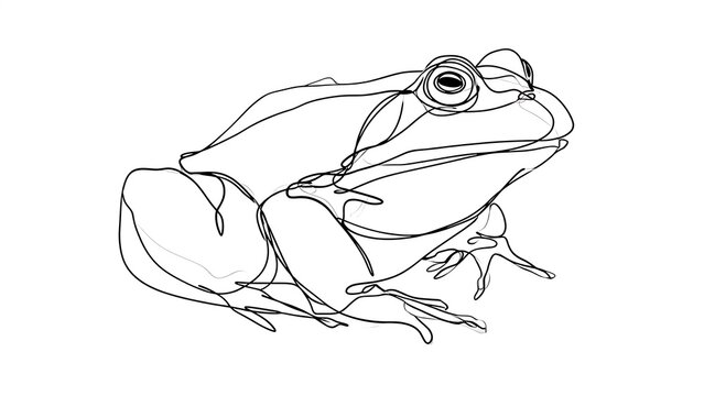 Detailed line art frog illustration white background.
