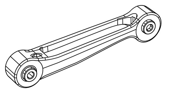Mechanical linkage assembly on white background.