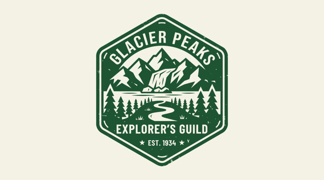 Glacier Peaks Explorers Guild Vintage Emblem Design.