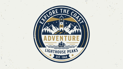 Obraz premium Vintage Lighthouse Peaks Adventure Emblem.