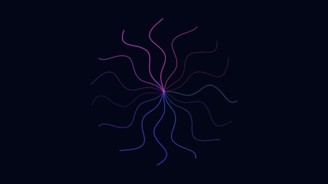 Abstract bioluminescent vein bloom with glowing pink and blue wavy lines on black background