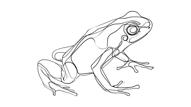 Detailed frog line drawing on white background.
