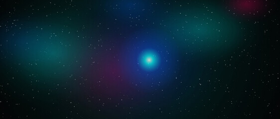 Luminous blue star in a dark cosmic expanse with teal and magenta nebula clouds and starfield © sakhawatullah