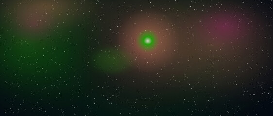 Vibrant green nebula with glowing star and distant pink clouds in deep space © sakhawatullah