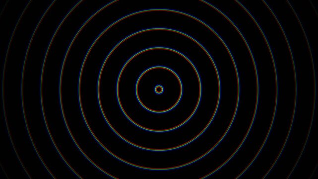 Abstract concentric circles with chromatic aberration rippling on a black background