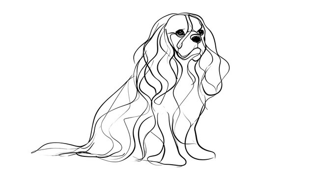Cavalier King Charles Spaniel line art white background.