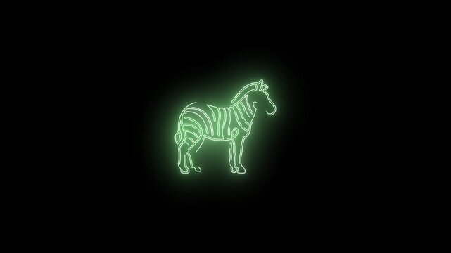 Glowing neon zebra outline on transparent background