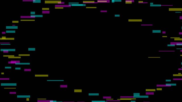 Abstract digital glitch with colorful chromatic blocks fragmenting across a dark screen