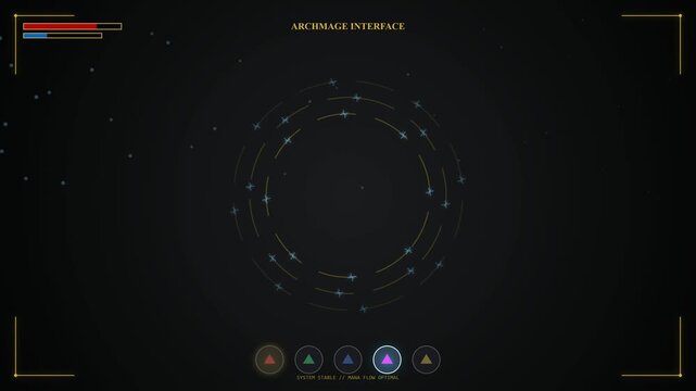 Fantasy Archmage User Interface HUD with Rotating Magic Circles and Particle Effects 4K Resolution