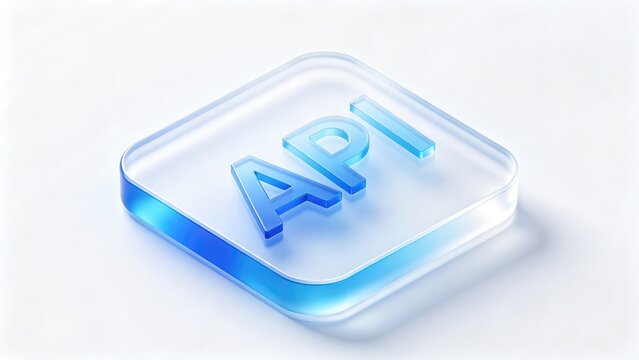 Transparent glass API interface icon with clean modern design, idea for software architecture, cloud services and application development