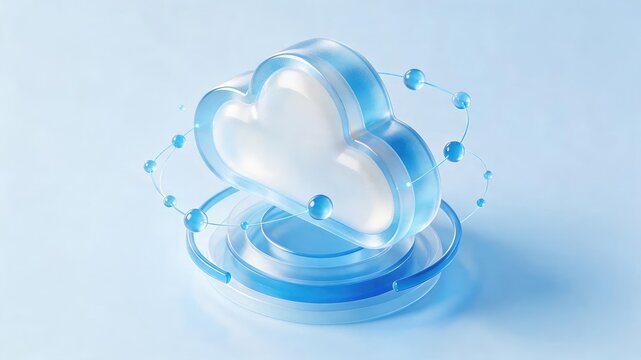Modern SaaS cloud computing icon with connected network orbit, idea for online software, enterprise services and cloud infrastructure