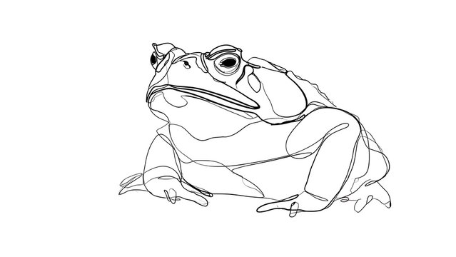 Detailed frog line drawing on white background.
