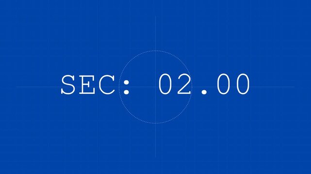 Technical blueprint countdown from seven seconds with white grid lines and minimalist design