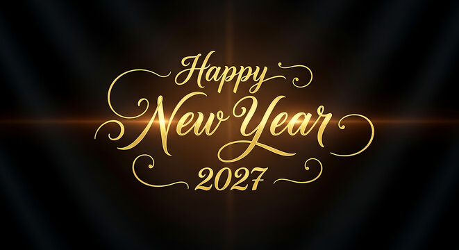 Happy New Year 2027 gold text on dark background with light effects background full hd download 2025 2026