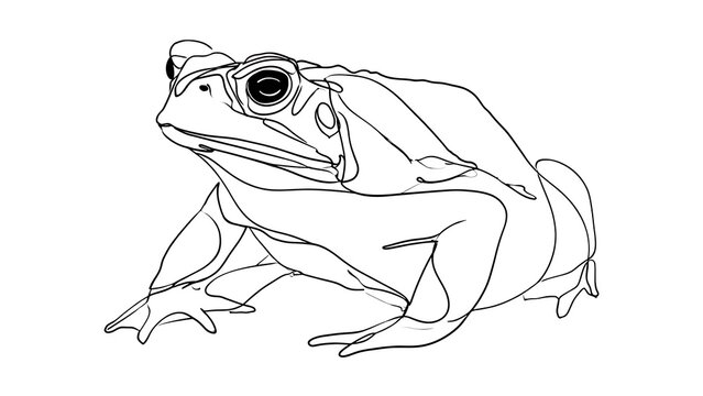 Line art frog illustration on white background.