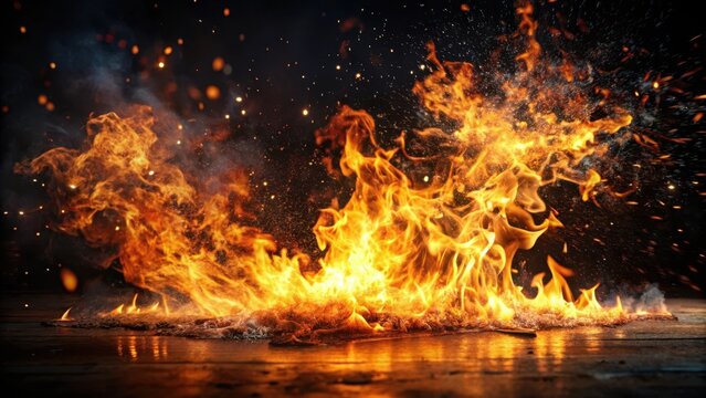 Dramatic flames engulfed the darkness sending sparks dancing across a canvas of inky blackness