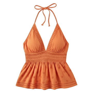 Orange halter neck smocked peplum tank top isolated on transparent background