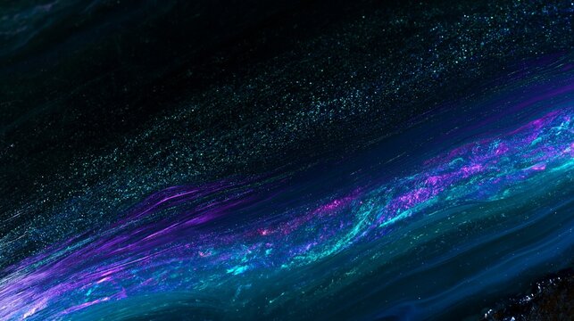 Dark abstract background with iridescent teal and violet sparkle wave
