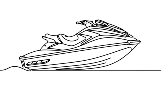 Jet ski line art illustration white background.