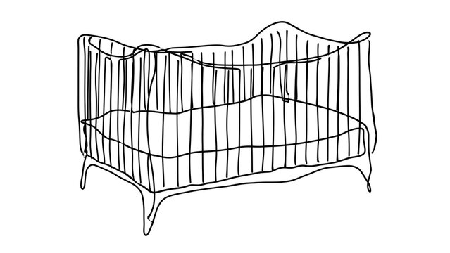 Minimalist crib sketch on white background.