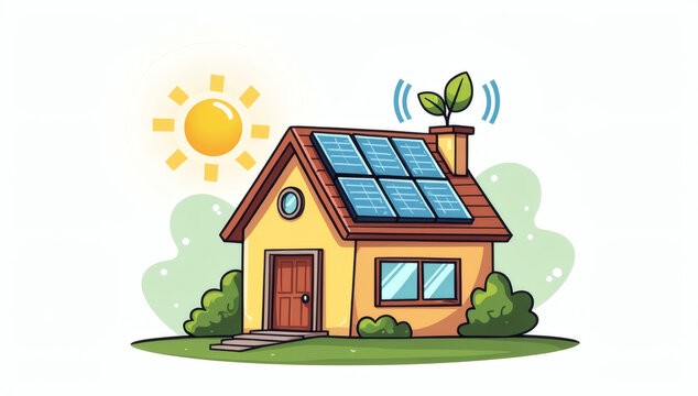 Sustainable Eco Friendly Residential Home Featuring Rooftop Solar Panels and Renewable Energy Concept Illustration