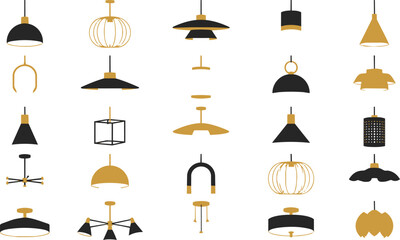 Naklejka premium Modern pendant light collection with gold and black icons