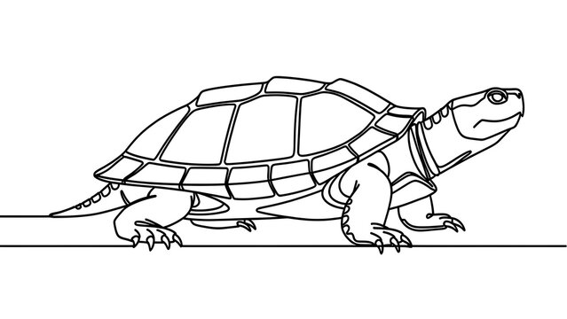 Turtle line art illustration on white background.