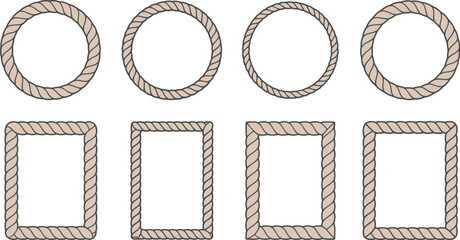 Round rope curve and rectangular symbol set featuring decorative circular ropes in different thicknesses for borders, frames, emblems, badges and ornamental vector design isolated on a transparent bac © Dalim 4