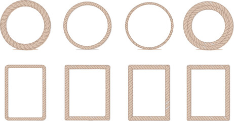 Round rope curve and rectangular symbol set featuring decorative circular ropes in different thicknesses for borders, frames, emblems, badges and ornamental vector design isolated on a transparent bac © Dalim 4