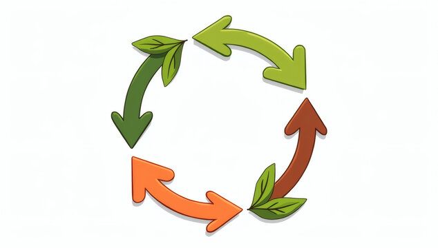Eco Friendly Circular Process Chart with Leaves and Colorful Arrows for Sustainable Cycle Concept