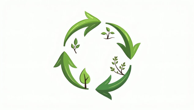 Green Recycle Symbol with Leaves and Plant Sprouts for Ecology Environmental Sustainability Concept