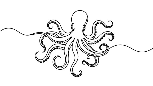 Octopus line art illustration white background.