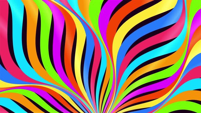 Retro Groovy Sunburst Background with Colorful Psychedelic Wavy Lines Motion Graphic