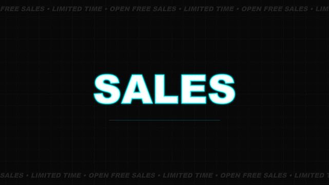 Glowing Cyan Sales Promotion Animation with Now Free and Limited Time Text on Dark Grid Background